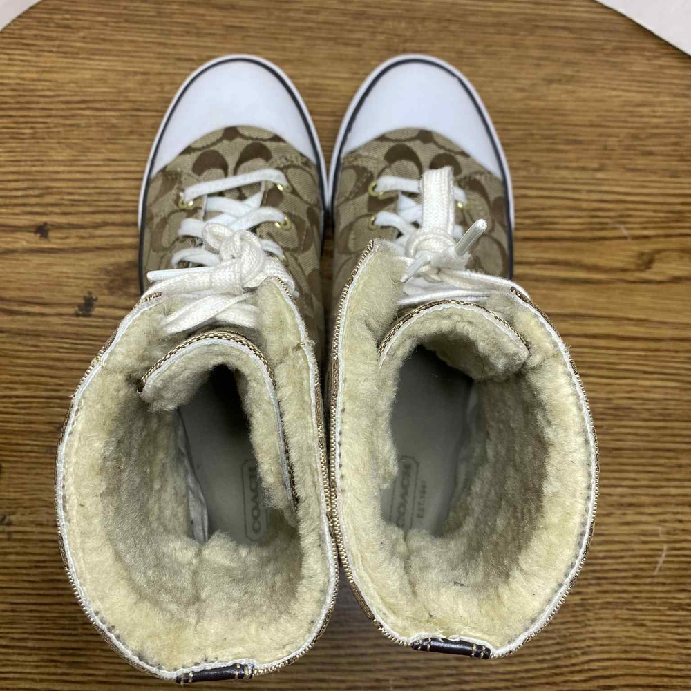 Coach Women's Bonney Sherling Brown and Tan High Top Signature Sneakers Size 10B - Picture 4 of 12